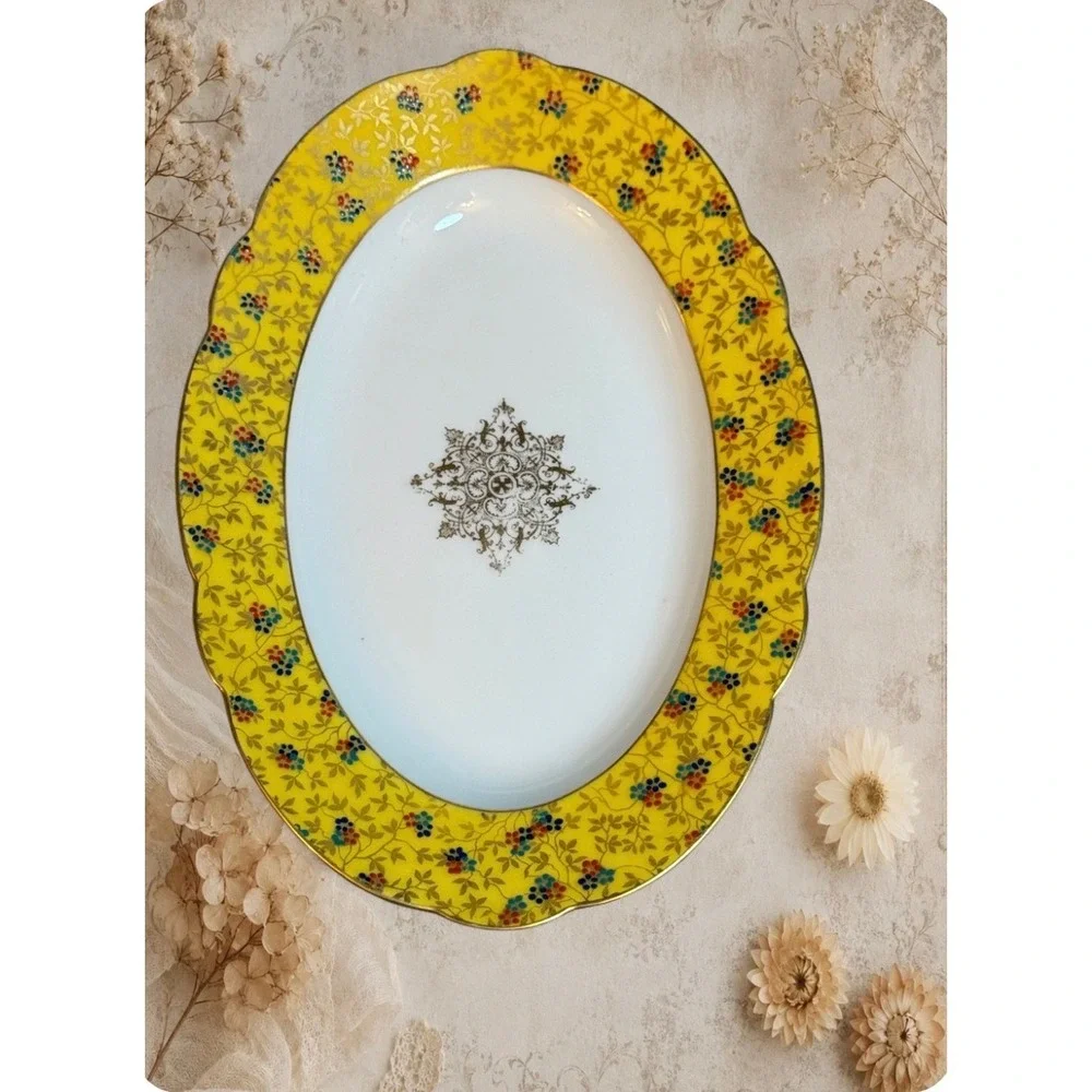 Antique Limoges BAWO & DOTTER LIMOGES Porcelain Platter Yellow Floral Gold